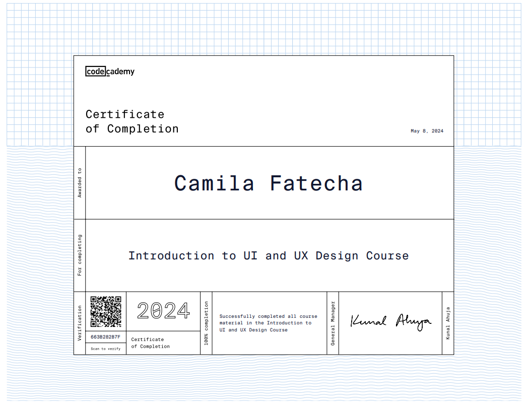 Codecademy UX/UI Design certificate