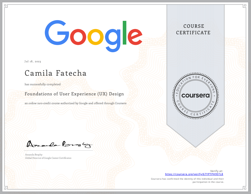 Foundations of UX Design certificate