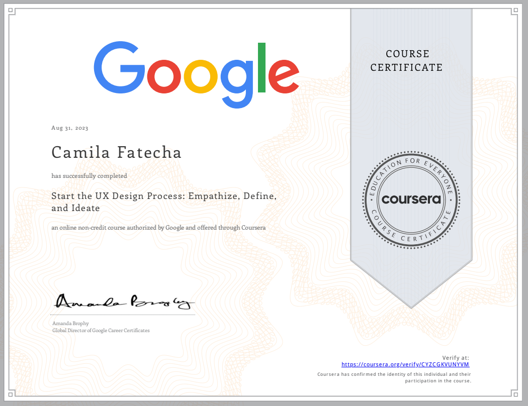 Start the UX Design Process certificate